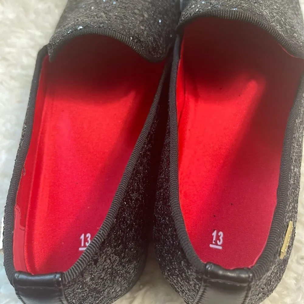 NWOT Black glitter synthetic leather Men’s slip on dress shoes rubber soles SZ13